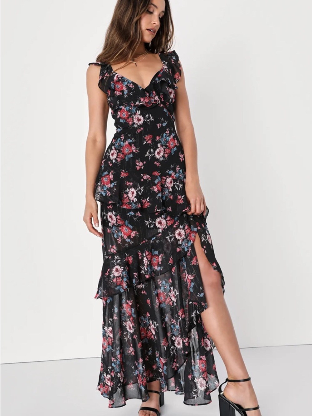 Lulu’s Floral Ruffle Maxi Dress